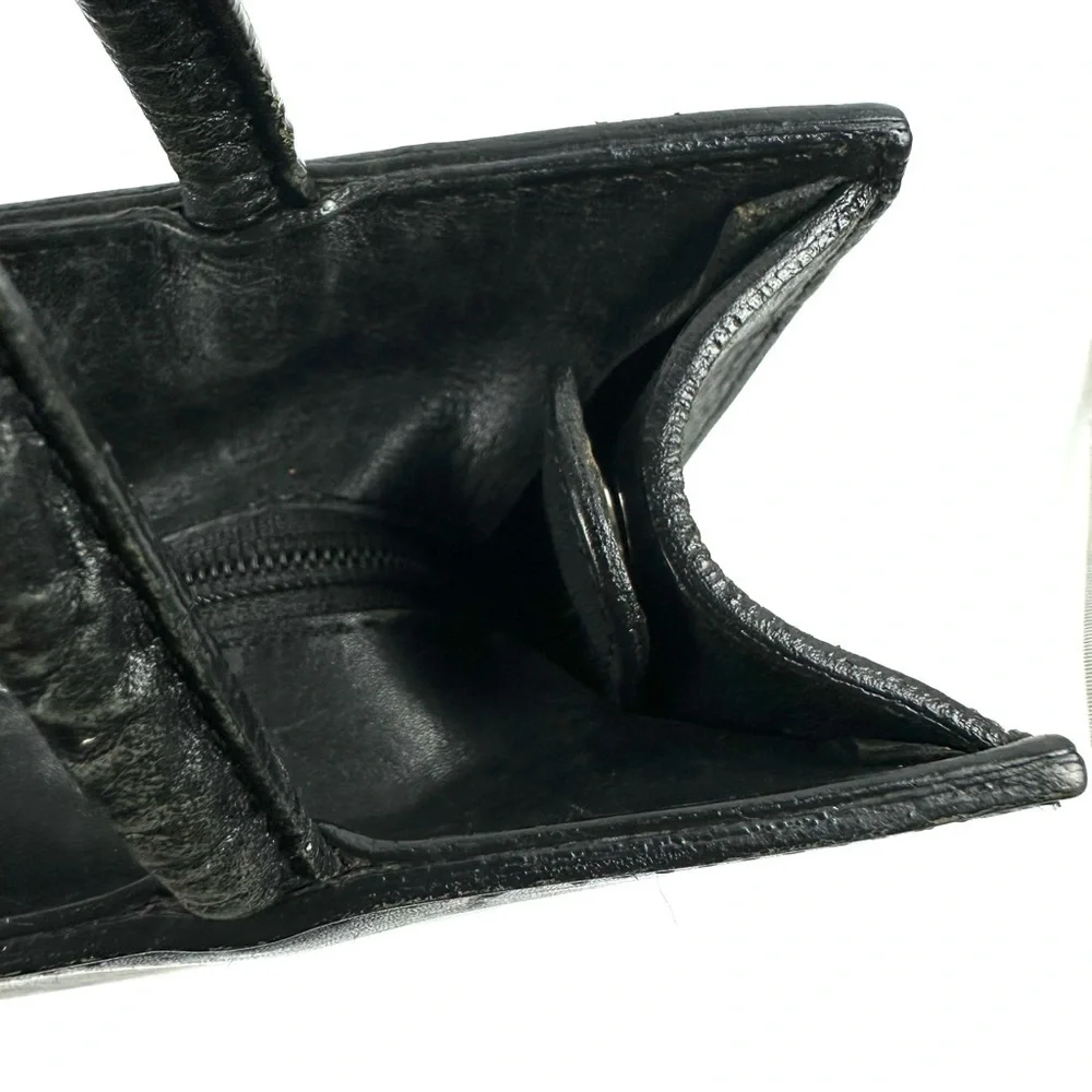 Overland Vintage Handbag Black‎ Leather Double Handles Made In USA Purse